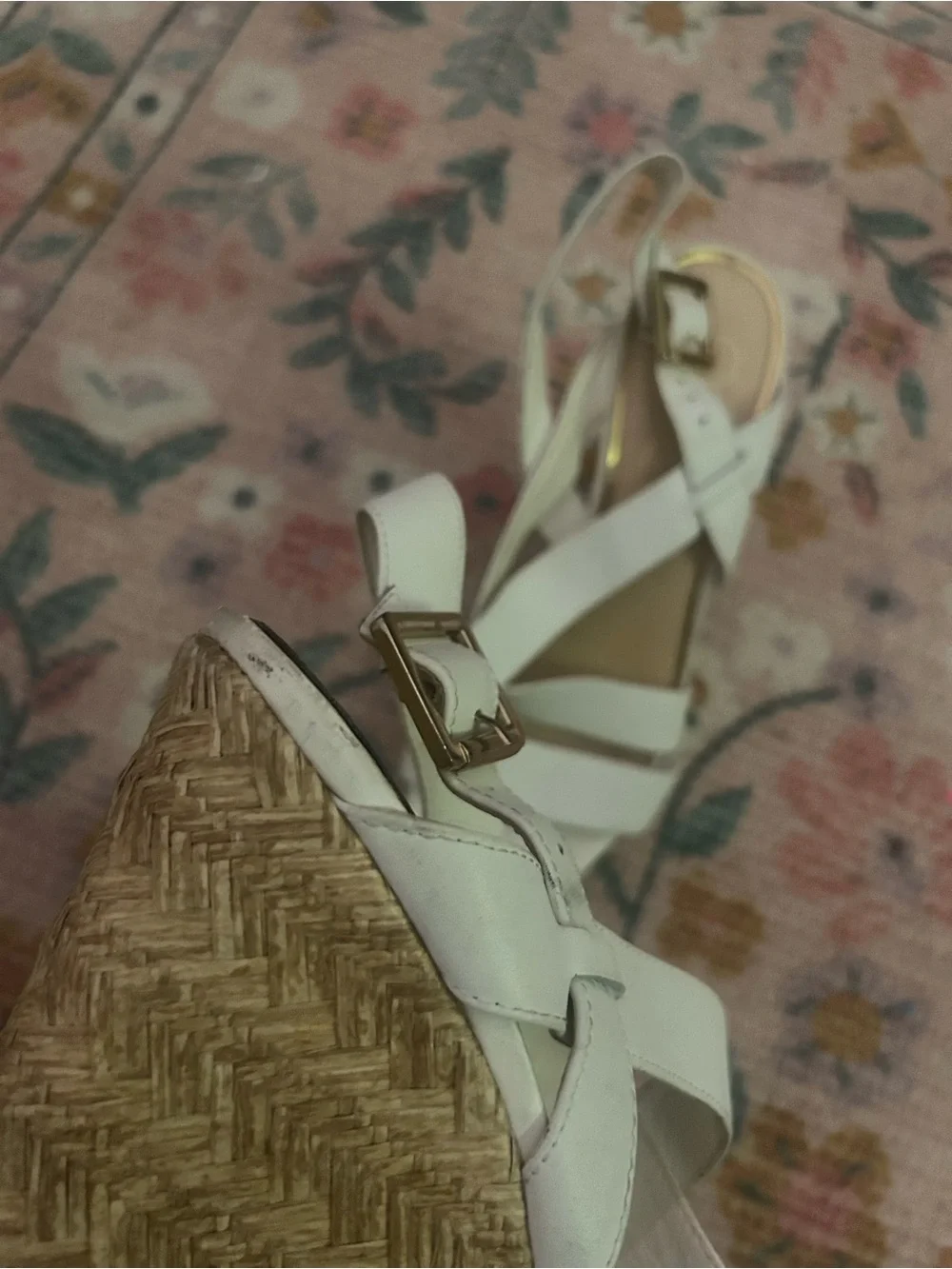 Jessica Simpson Cream Woven Wedge Sandals with Ankle Buckle